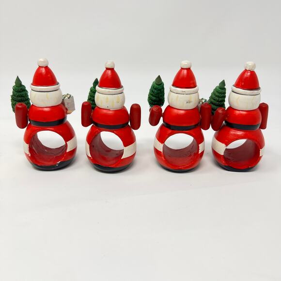 Set of 4 Vintage Handmade Red Wood Santa Claus Napkin Rings Farmhouse Cottage - Picture 4 of 10